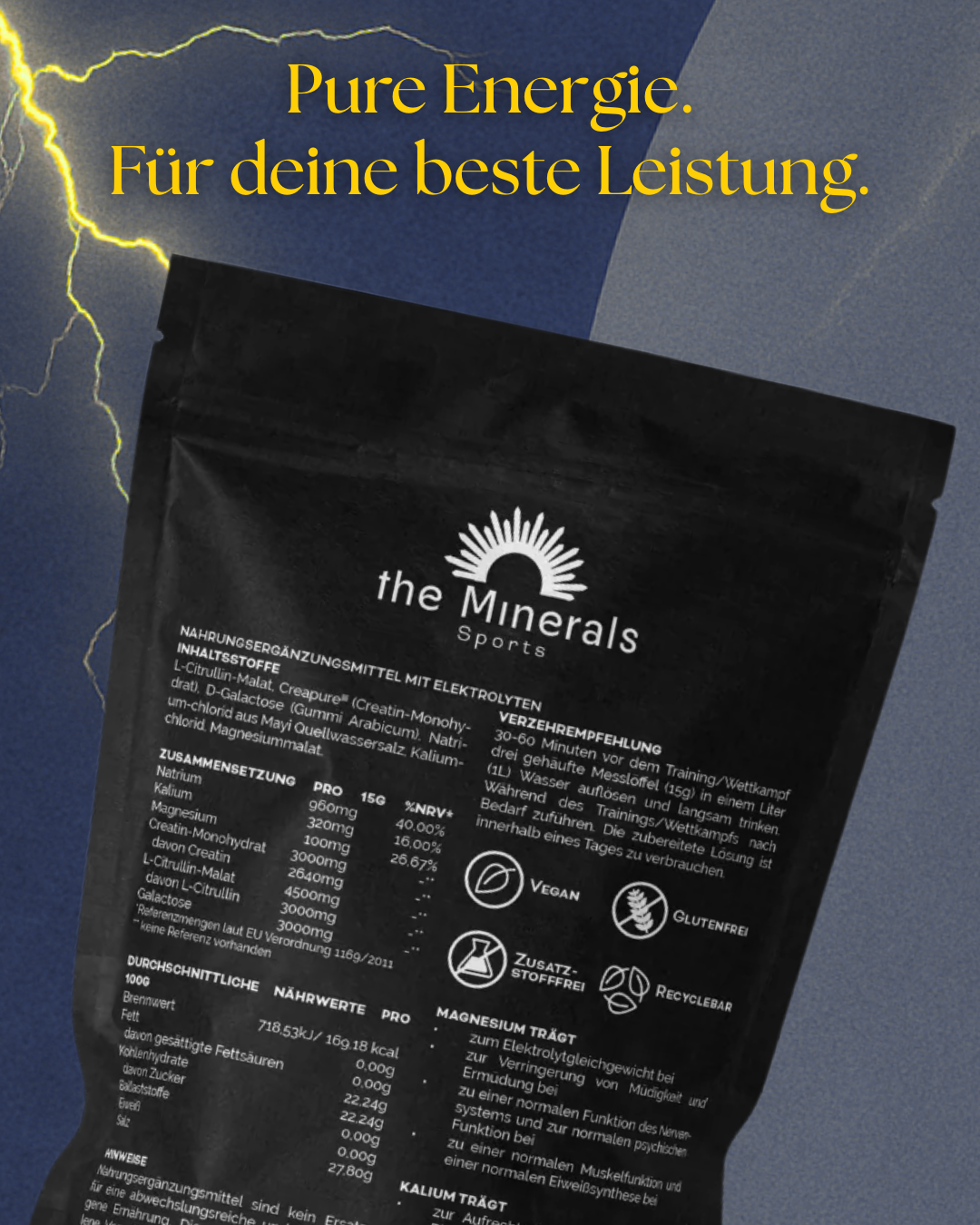 Elektrolyt Mischung für Athleten Rückseite der Donner Mischung